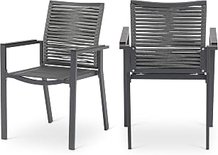 Meridian Furniture 343Grey-AC Maldives Collection Modern | Contemporary Outdoor Patio Dining Arm Chair, Mesh Seat, Rope Fabric, Grey Aluminum Frame, 22.5" W x 23" D x 34.5" H, Grey, Set of 2