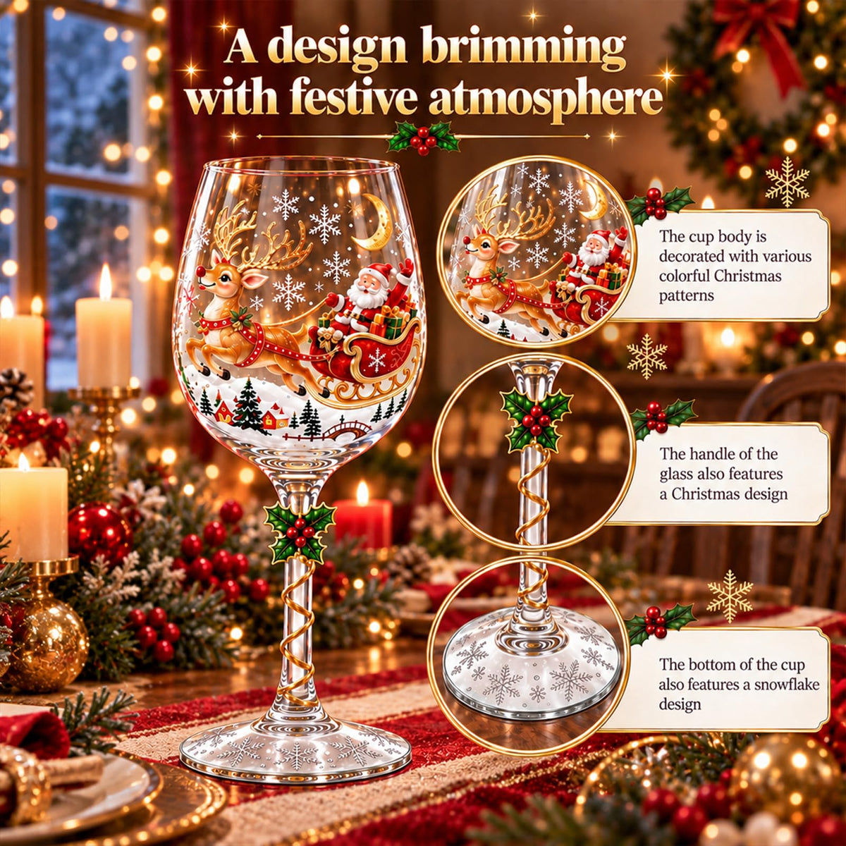 EuftEale Christmas Wine Glasses, 15 Ounces, Set of 6
