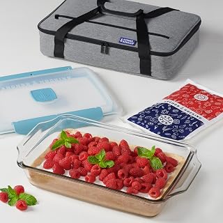 Anchor Hocking 3 Quart Glass Baking Dish with Lid, Insulated Carrier & Hot/Cold Pack
