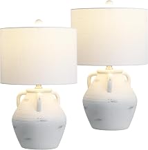 JONATHAN Y Altea Table Lamp 20.5" Ceramic Pottery Jar, White, Set of 2