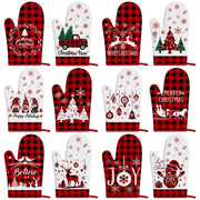 Sratte Christmas Oven Mitts, 12 Pack, Multicolored Plaid Santa Joy