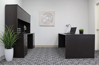 Boss Office Products Holland 71" Executive Desk and Credenza with 2 File Storage Pedestal and Hutch, Mocha