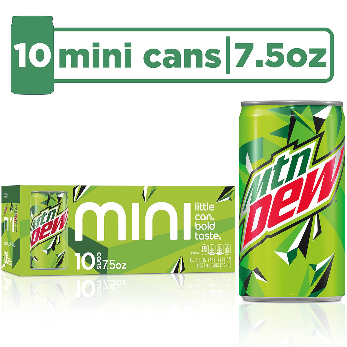 Soda | Mini Cans | 7.5 Fl Oz | 20-Count by Mountain Dew – 7.5 Fl Oz, Green, Pack of 20, Model fan-A-056