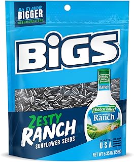 BIGS Sunflower Seeds, Hidden Valley Zesty Ranch Flavor, 5.35 oz. (Pack of 12)
