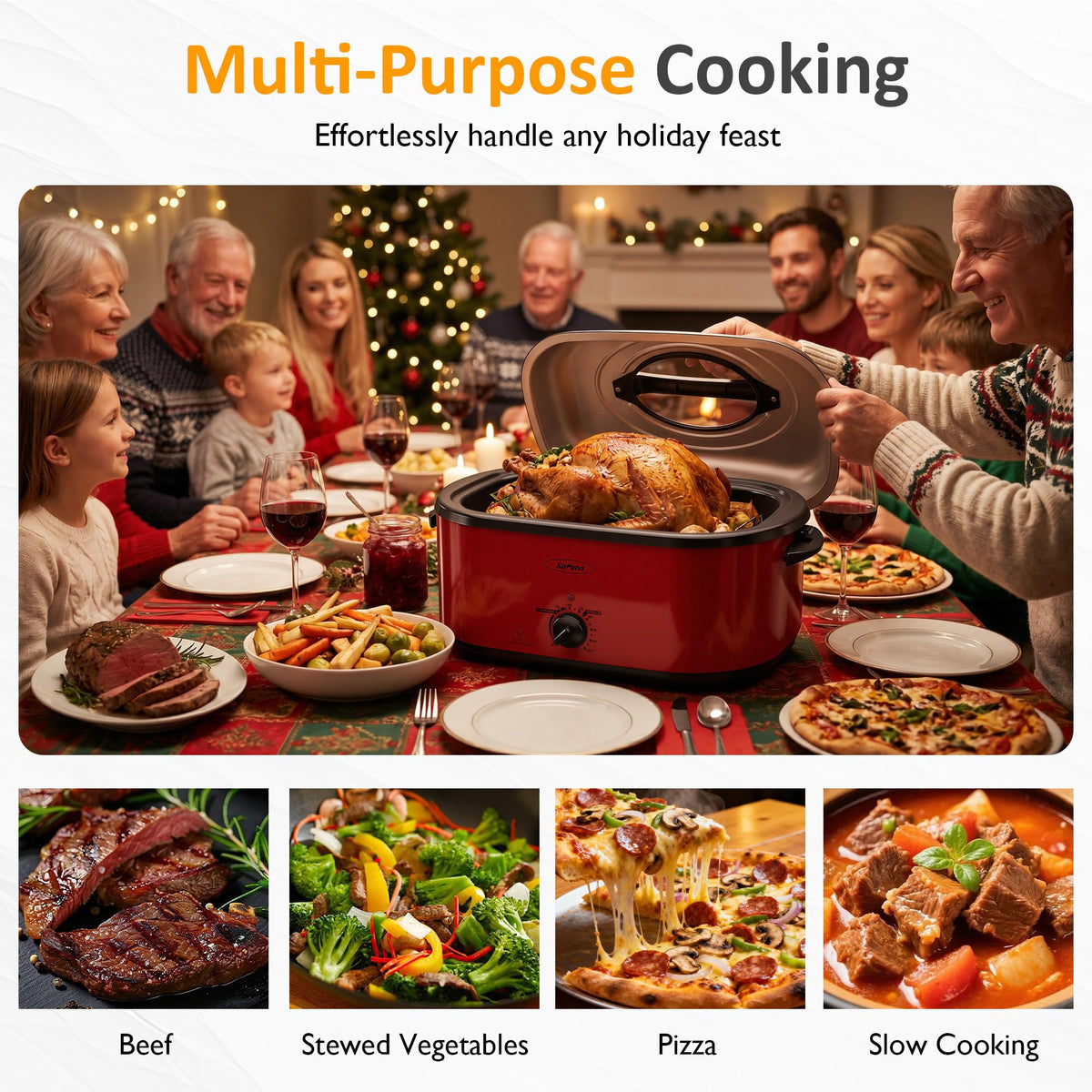 Sunvivi Electric Roaster Oven, 28 Quart Capacity, Red