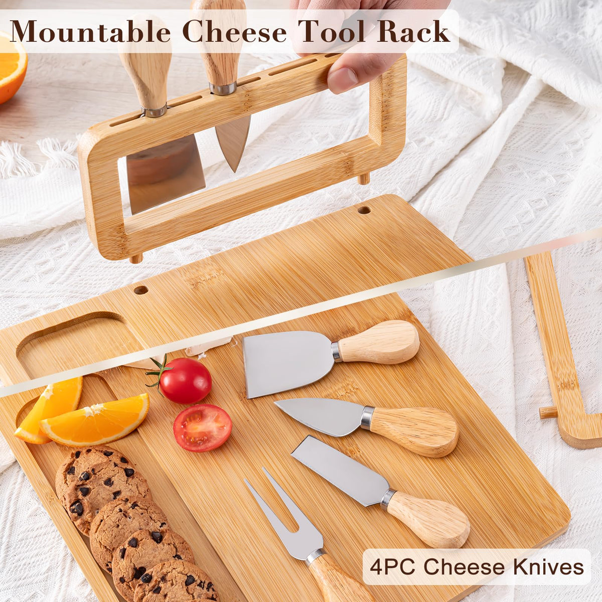 Aisoso Charcuterie Board Set, Bamboo with 4 Knives, Natural