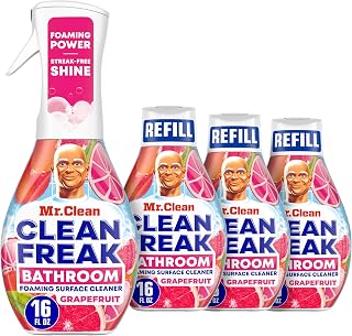 Mr. Clean Clean Freak Foaming Bathroom Surface Cleaner Multi-Surface Spray Starter Kit and Refill Bundle, Grapefruit Scent, 64 fl oz