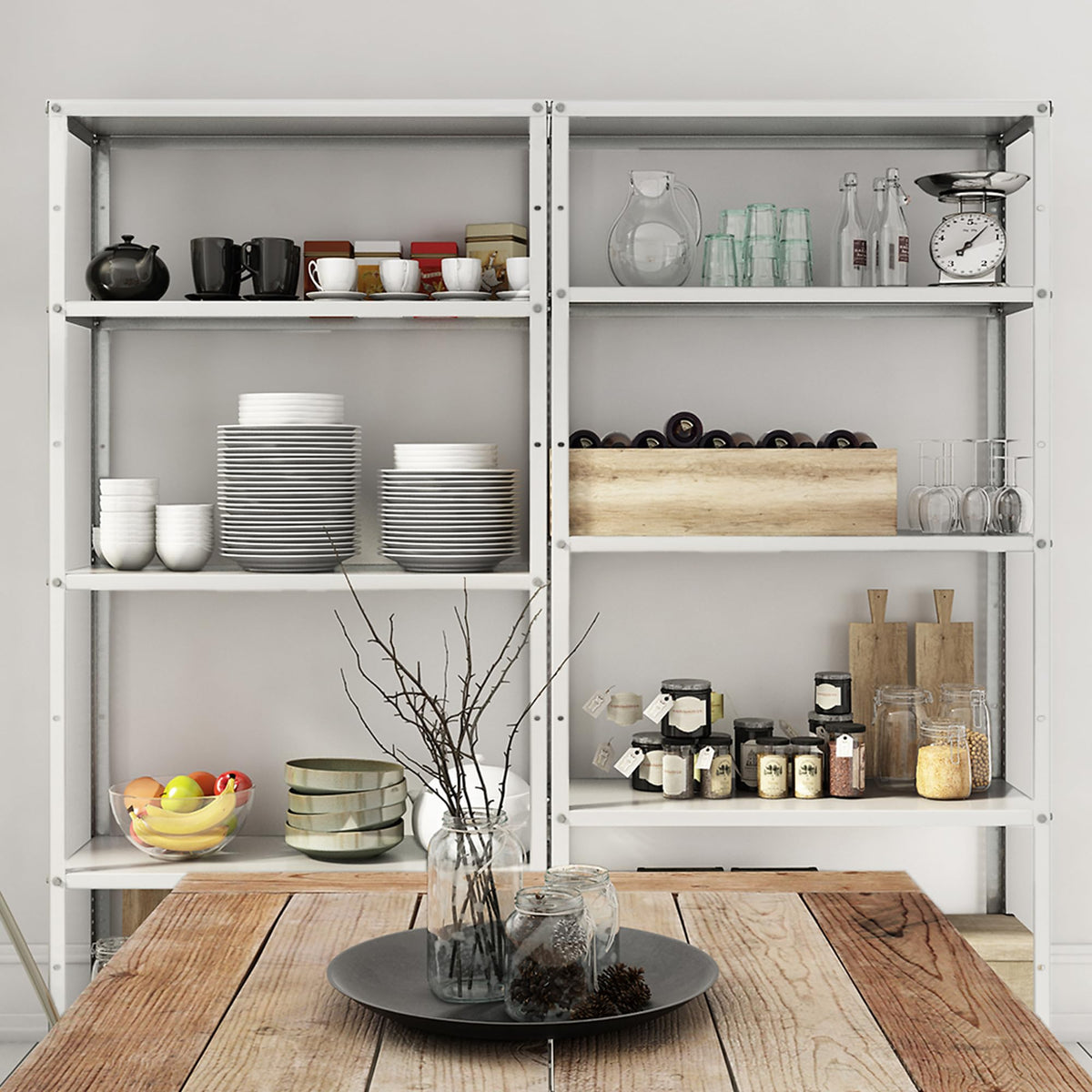 AR Deco Bookshelf Collection, Height 68 in, Width 35.4 in, Depth 12 in, Model# Easy White by AR Shelving – 68" H x 35.4" L x 12" W, Alloy Steel, White, Pack of 6, Model RIVET 39/20