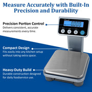Small Portion Control Digital Food Scale by San Jamar – Small Portion, 1228.5 ounces, Plastic, Silver, Model SCDGPCM13