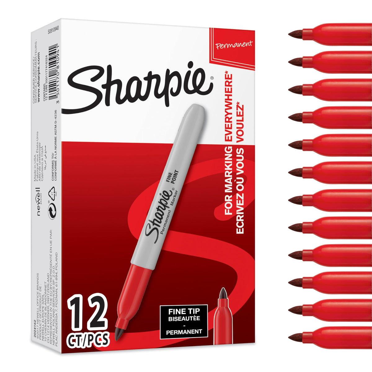 Sharpie Red / 1 Count (Pack of 12) / In Box Permanent Markers
