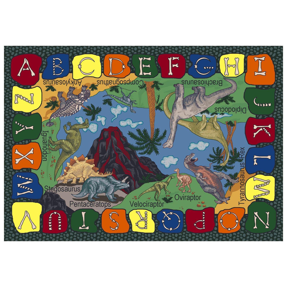 We Dig Dinosaurs Rug by Joy Carpets – 7'8" x 10'9" (Rectangular), Nylon, Multi Color, Model 1459D