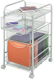 Safco Onyx Rolling File Cart with Large File Drawer and 2 Supply Drawers, Fits Letter-Size Hanging Folders, Durable Steel Construction