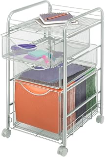Safco Onyx Rolling File Cart with Large File Drawer and 2 Supply Drawers, Fits Letter-Size Hanging Folders, Durable Steel Construction