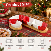 Feenmai Santa Cane Serving Set, Ceramic and Wood, White Red