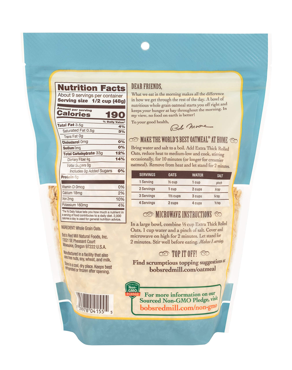 Bob's Red Mill 32 Ounce (Pack of 4) / Off-white to tan to light brown / Resealable Breakfast Foods