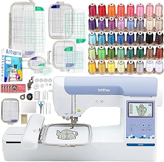 Brother PE900 5" x 7" Embroidery Machine with 5pc Embroidery Hoop Set, Embroidery Threads, & Accessories