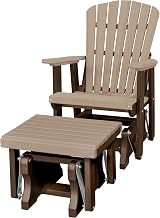 American Furniture Classics Model 515-601WWTB Fan Back Glider and Ottoman Glider in Weatherwood with a Tudor Brown Base, Made in the USA