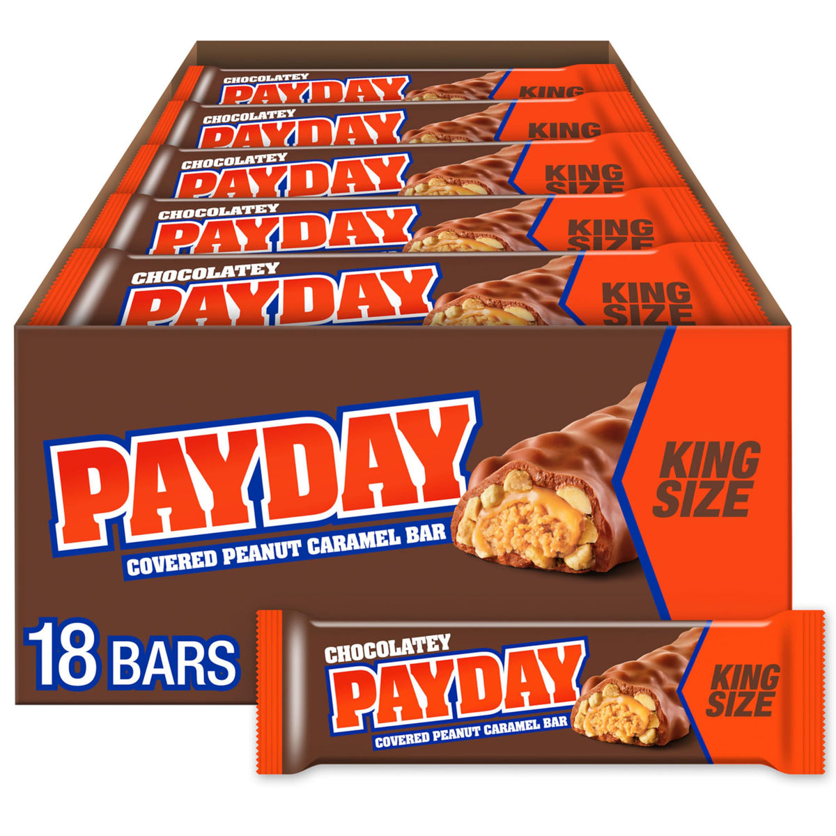 Chocolatey Peanut Caramel King Size by PayDay – 18 Count (55.8 oz), Pack of 18, Model 20010700858546