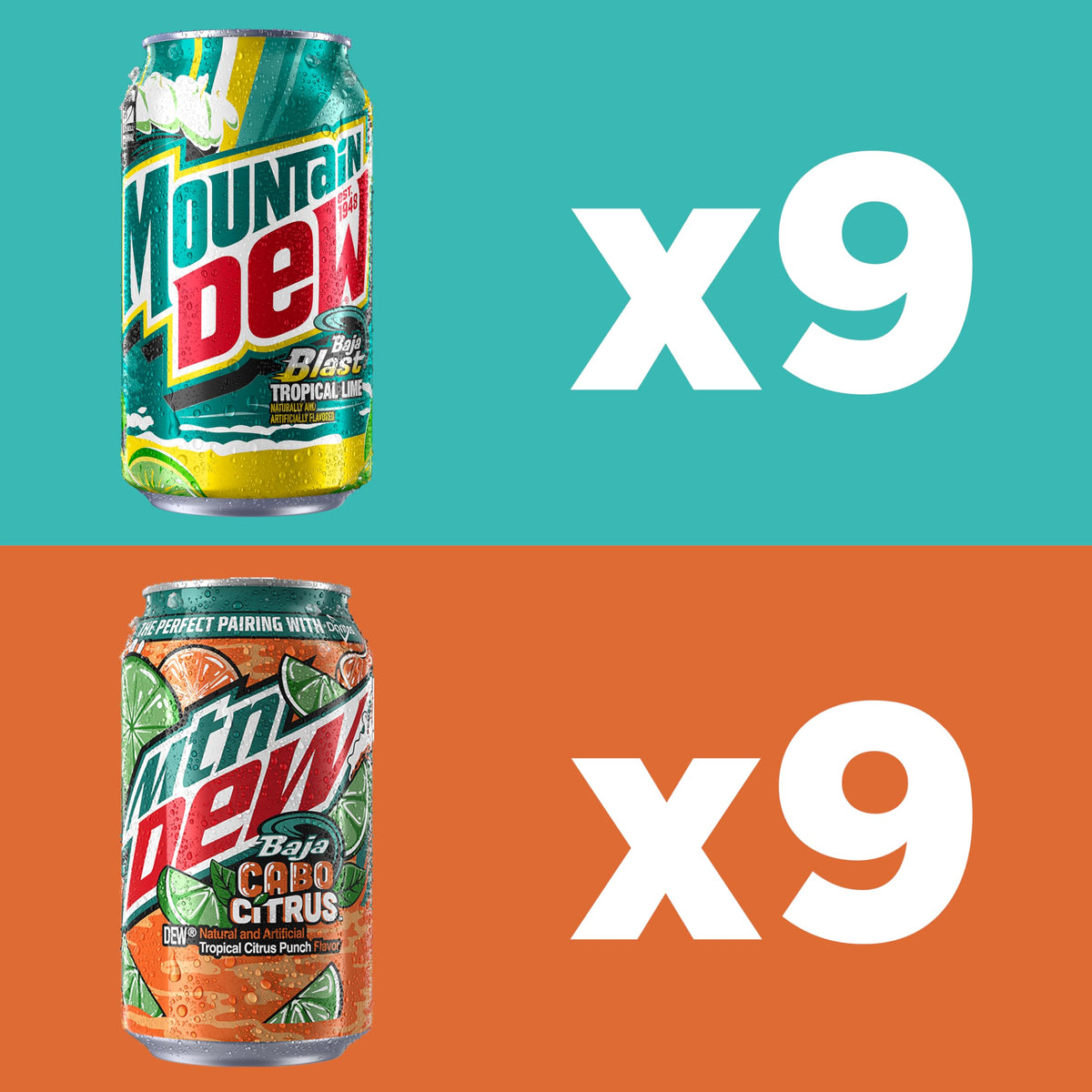 2 Flavor Baja Variety Pack (Baja Cabo Citrus, Baja Blast), 12 Fl Oz Cans (Pack of 18) by Mountain Dew – 12 Fl Oz (Pack of 18), Pack of 18