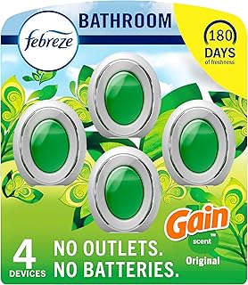Febreze Bathroom Air Freshener, Odor-Fighting, Plug in Alternative, White, Air Fresheners for Small Spaces in Home, Bathroom, Kitchen, & Closet, Pet & Litter Box Odor Fighter, Gain Original Scent, 4ct