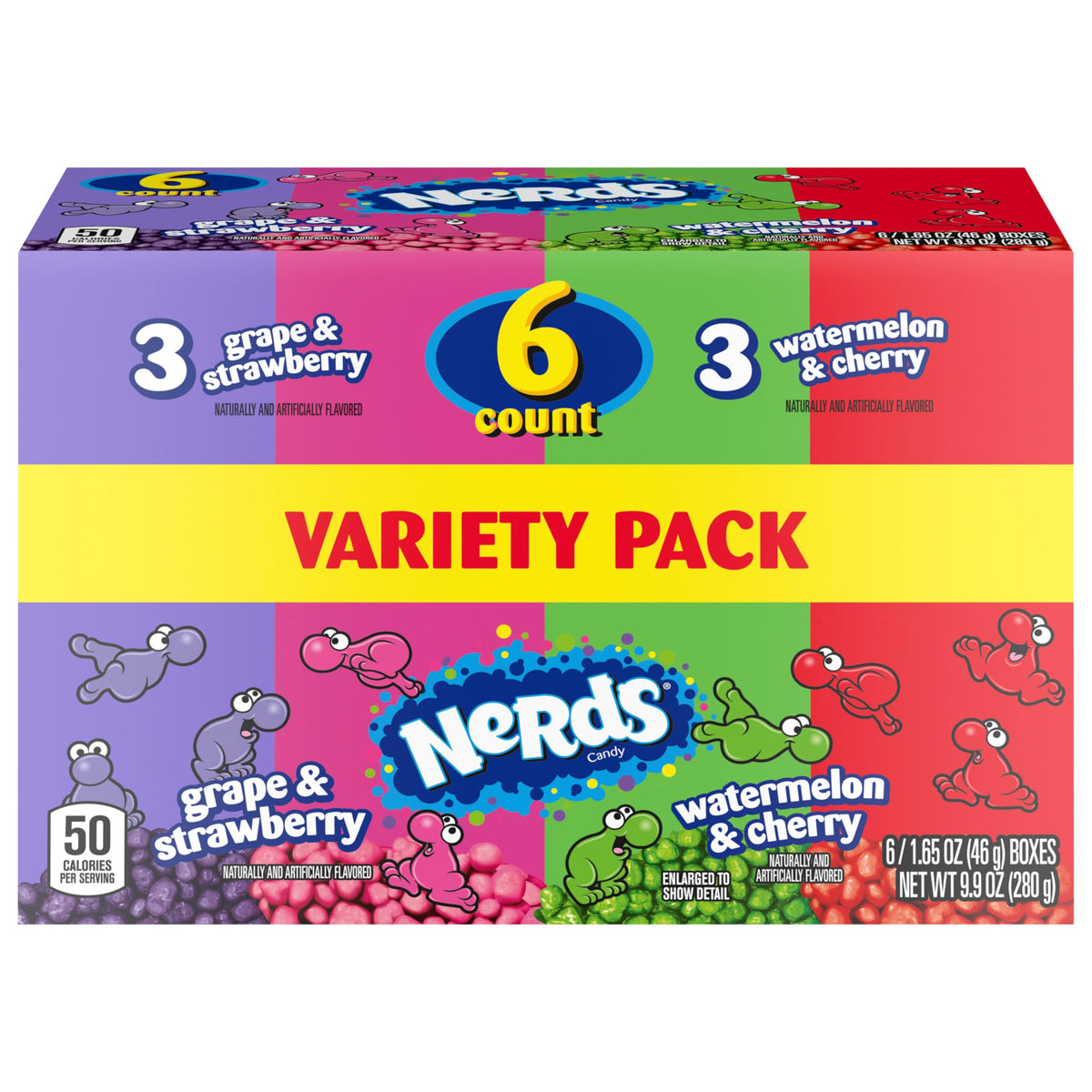 Nerds 1.65 Ounce (Pack of 6) / Dual Variety Grape & Strawberry, Watermelon & Cherry (6 Count) / Assorted Hard Candy