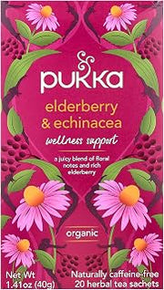 Pukka Elderberry & Echinacea Organic Herbal Tea, Perfect for Wellness Support, Caffeine Free, 20 Total Tea Bags