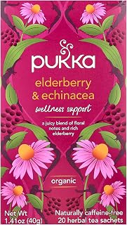 Pukka Elderberry & Echinacea Organic Herbal Tea, Perfect for Wellness Support, Caffeine Free, 20 Total Tea Bags
