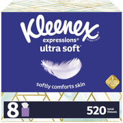 Expressions Ultra Soft Facial Tissues by Kleenex – 520 Count (Pack of 1), Paper, 8 Pack, Model TOPNaturePlus