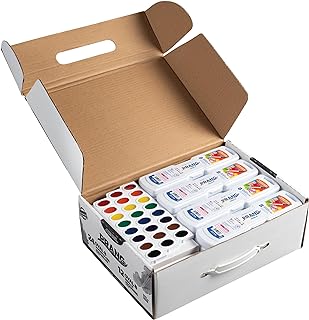 Prang Oval-8 Pan Watercolor Paint Set Master Pack with Brush, Includes 12 Refill Trays, 24 Count (08020) | 12 Refill Trays, 24 Paint Sets