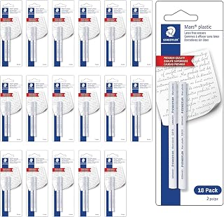 STAEDTLER Mars Plastic Eraser Refills - 18 Pack, 36 Count | Latex-Free Erasers, Replacements for Refillable Holder, Home, School & Office, White