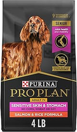 Purina Pro Plan Sensitive Skin and Stomach Dry Dog Food Senior Adult 7 Plus Salmon and Rice Formula - 4 lb. Bag