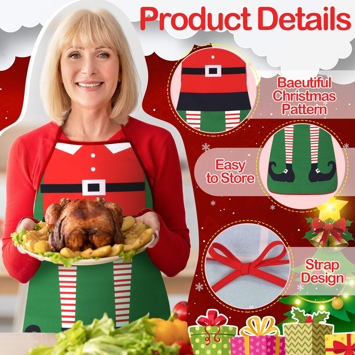 Toulite Christmas Elf Apron, Polyester, Green and Red, 10 Pack