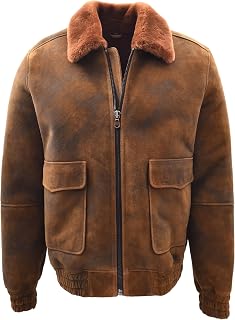 Mens Original Flying Sheepskin Bomber Brown Ginger Shearling Jacket Curtis