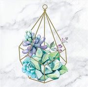 Creative Converting Geometric Succulents Beverage Napkins, 5", Gray, White and Gold
