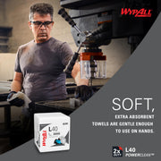 PowerClean L40 Extra Absorbent Towels by Wypall – 12" x 12.5"(Pack of 18), Paper, White, Pack of 18, Model 05701