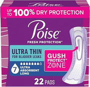 Poise Ultra Thin Incontinence Pads for Women, 7 Drop, Long, 22 ct