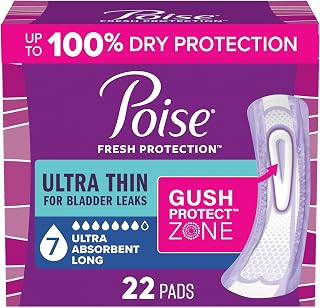 Poise Ultra Thin Incontinence Pads for Women, 7 Drop, Long, 22 ct