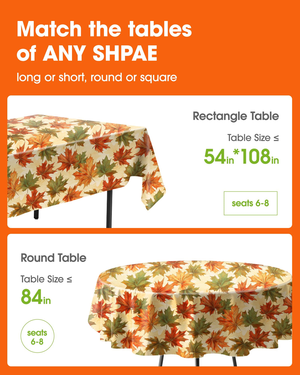 Pureegg Plastic Tablecloth, 54 x 108 Inch Rectangle, Autumn Maple