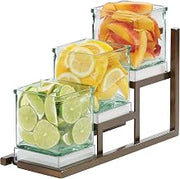 Sierra Collection – 3 Jar Tiered Display – 5W x 12.75D x 8H – Bronze Powder Coated Metal, 3 Glass Jars