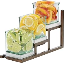 Sierra Collection – 3 Jar Tiered Display – 5W x 12.75D x 8H – Bronze Powder Coated Metal, 3 Glass Jars