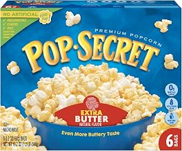 Pop Secret Extra Butter Microwave Popcorn 6ct (3.2oz Bags), 19.2oz Box (Pack of 1) - Microwave Popcorn, Non-GMO Popcorn, Extra Buttery Popcorn