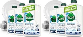 Seventh Generation Dish Soap Refill, Free & Clear, 50 fl oz, Plant-Based Dishwashing Liquid for Grease & Tough Food Messes, For Sensitive Skin (Pack of 6)