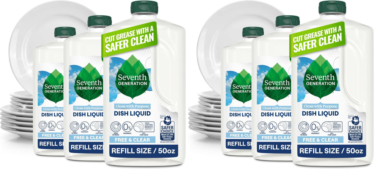 Seventh Generation Unscented / 50 Fl Oz (Pack of 6) / Free and Clear Dish Soap