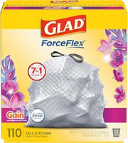 Glad ForceFlex Tall Kitchen Trash Bags, 13 Gallon, Gain Moonlight Breeze, 110 Ct (Package May Vary)