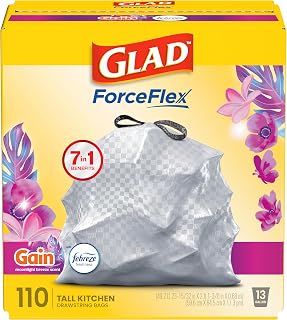 Glad ForceFlex Tall Kitchen Trash Bags, 13 Gallon, Gain Moonlight Breeze, 110 Ct (Package May Vary)