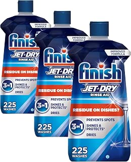Finish Jet-Dry Dishwasher Rinse Aid, Compatible with Dishwasher Detergent, Prevents Spots & Residues, Dries, Shine & Protects, 23 oz, 225 Washes. (Pack of 3)