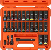 KLEIN TOOLS 65123HD KNECT Deep-Well Impact Socket Set, 1/2-Inch Drive, SAE and Metric, 28-Piece Tool Set, 1/4-Inch Impact Driver, Wrench Extensions, Color-Coded, Removable Socket Organizer