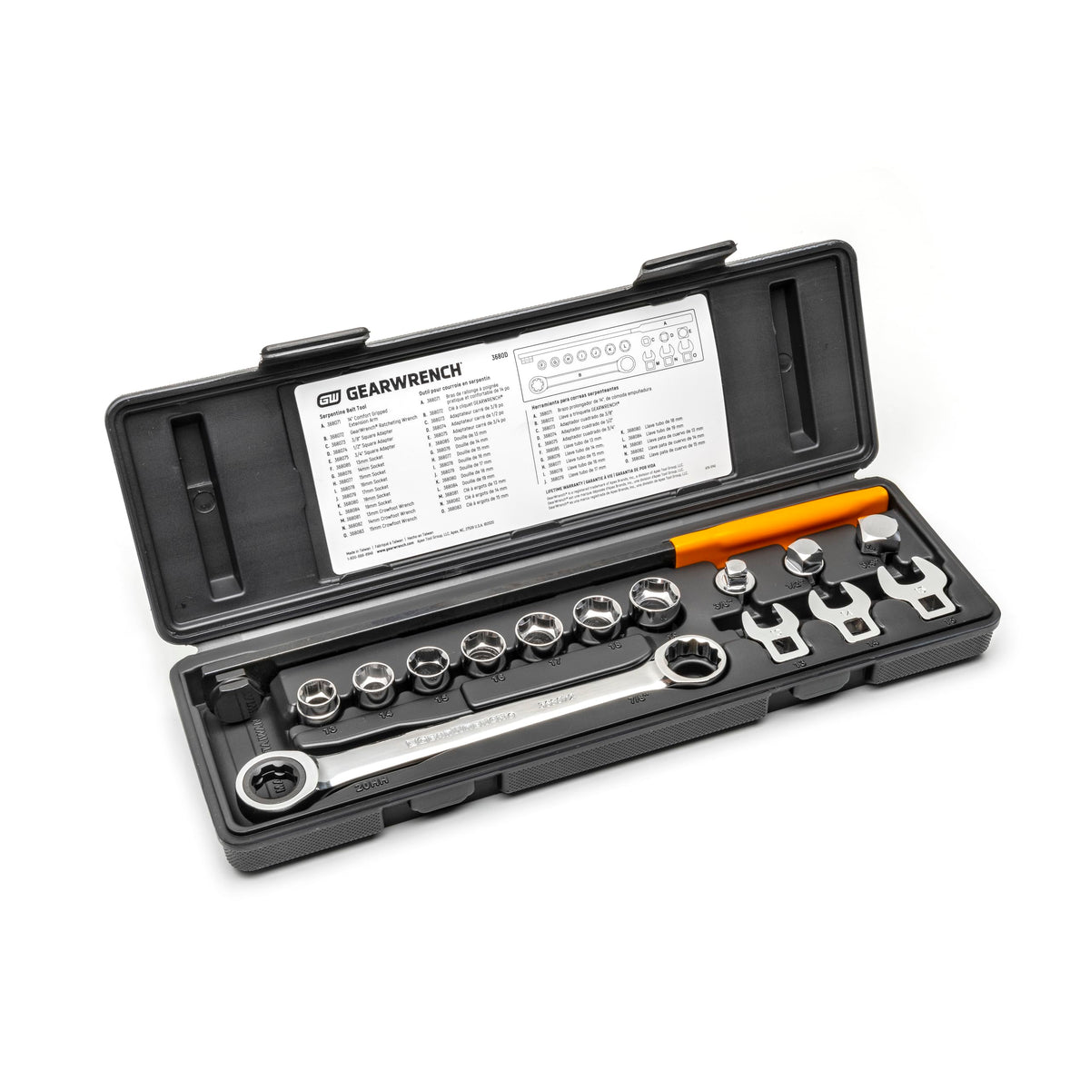 15 Piece Ratcheting Serpentine Belt Tool Set by GearWrench – 15 Count (Pack of 1), Metal, Silver, Model 3680D