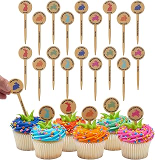 DecoPac Punny Bunny DecoPics®, 24 Easter Cupcake Toppers, Easter Bunny Cake Pics For Sweet Treats & Cakes, Food Safe - 24 Pack