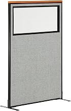 Global Industrial 36-1/4"W x 61-1/2"H Deluxe Freestanding Office Partition Panel with Partial Window, Gray